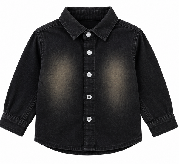 Classic Black Washed Denim Shirt for Kids