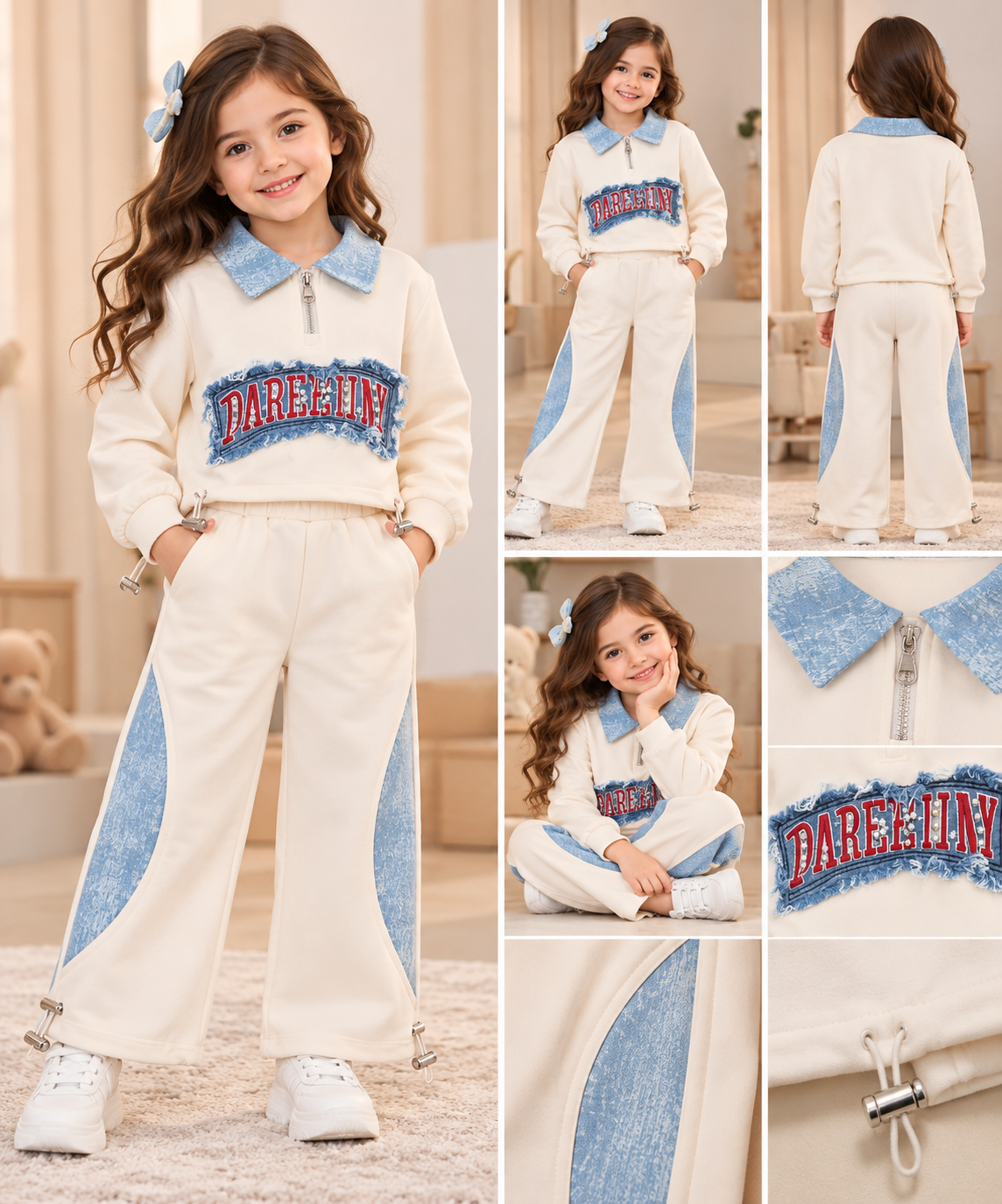 Cream & Denim Collared Co-ord Set (photo 1)