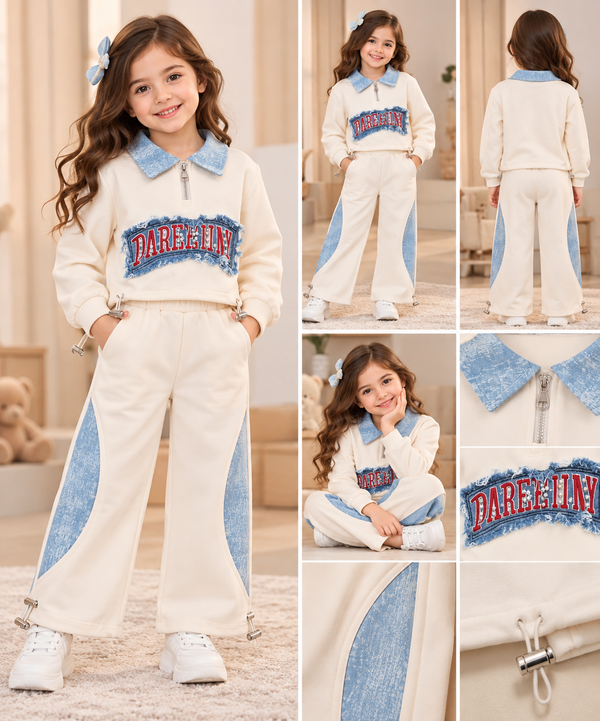 Cream & Denim Collared Co-ord Set (photo 1)