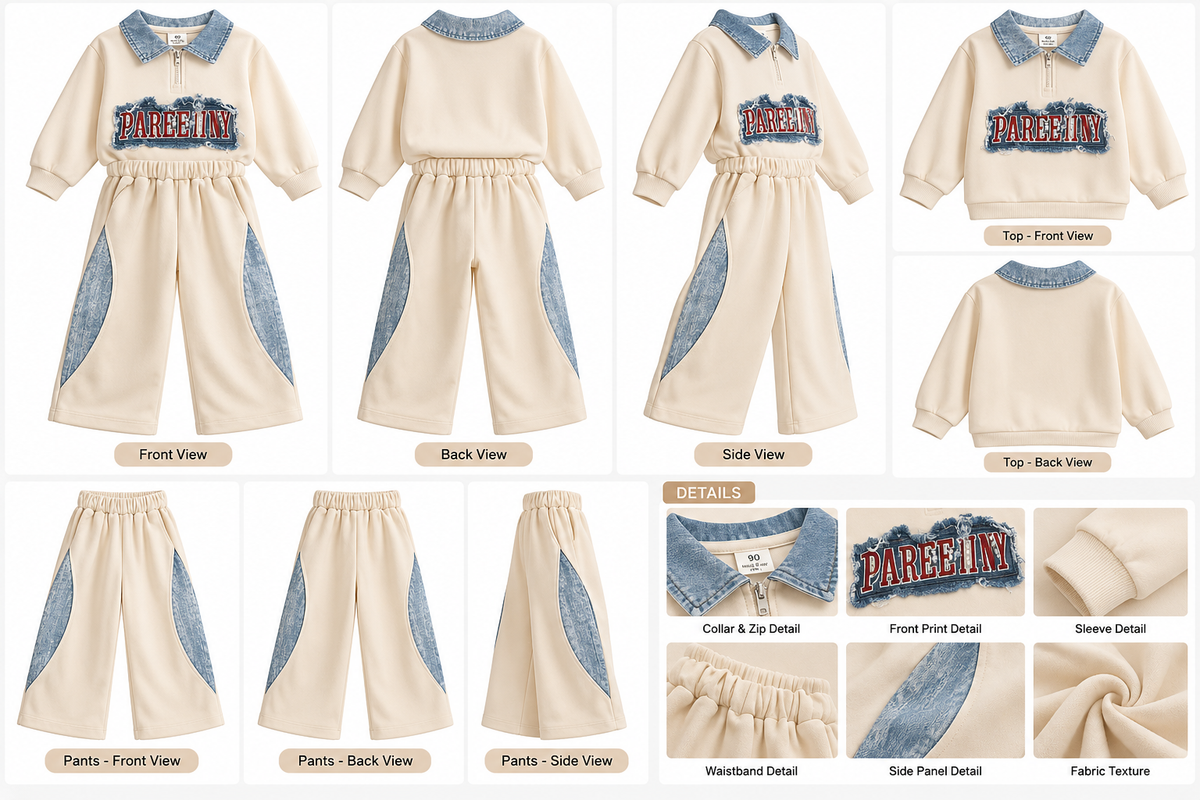 Cream & Denim Collared Co-ord Set (photo 2)