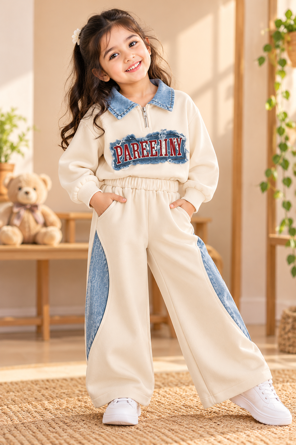 Cream & Denim Collared Co-ord Set (photo 3)