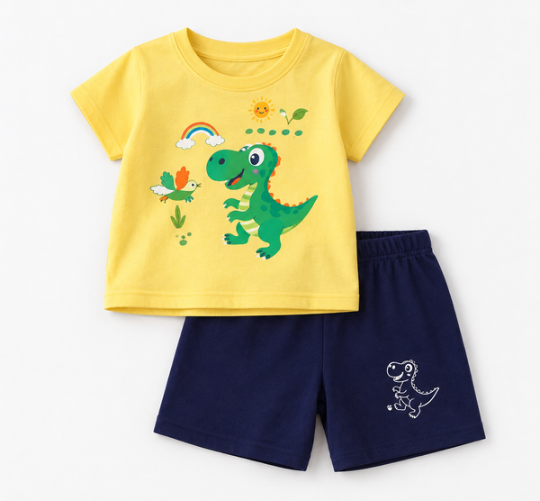 Dinosaur Print T-Shirt & Navy Shorts Set for Kids (photo 1)