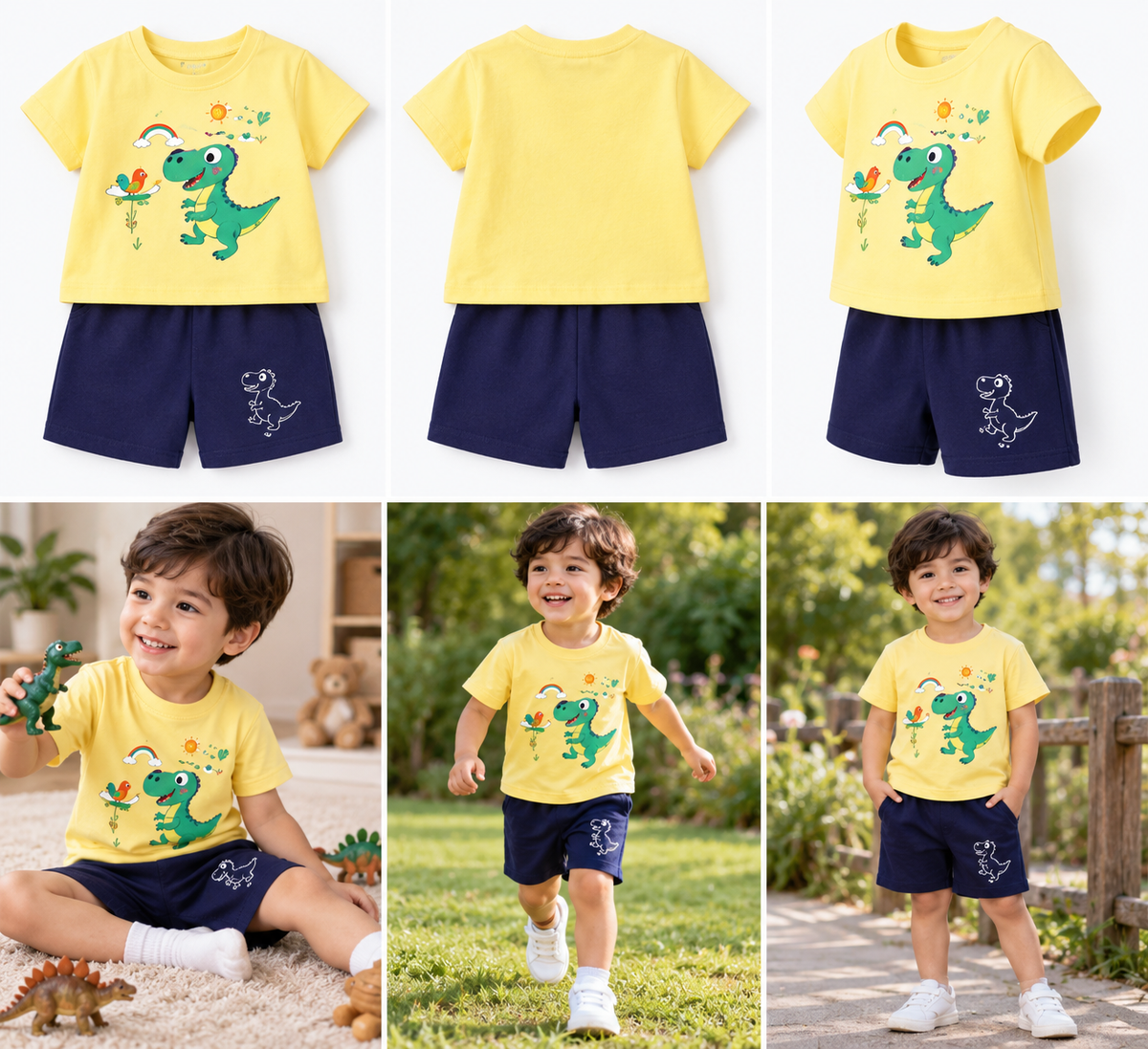 Dinosaur Print T-Shirt & Navy Shorts Set for Kids (photo 3)