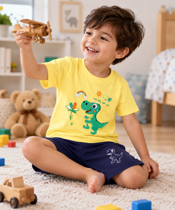 Yellow T-shirt with Dinosaur Print