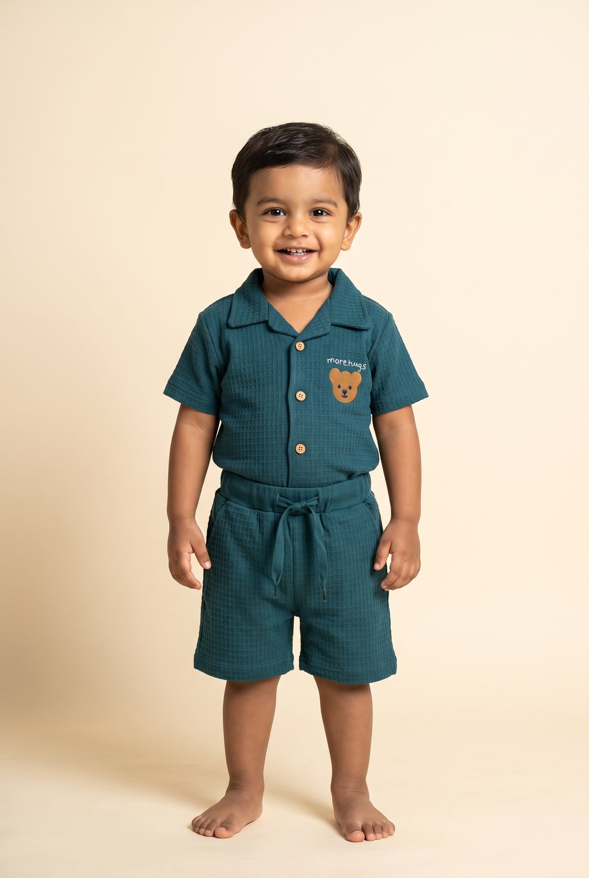 Textured Blue Boys' Shirt and Shorts Set (1 of 4)