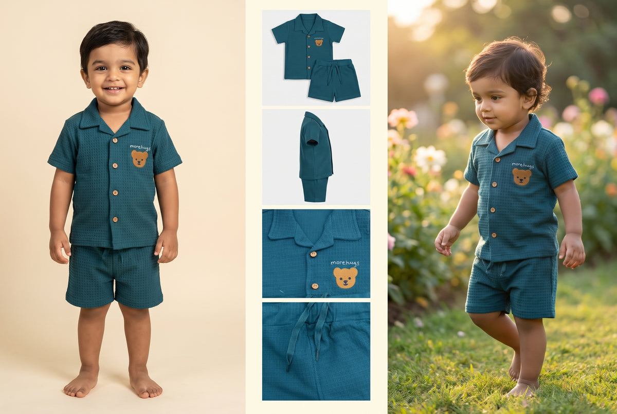 Textured Blue Boys' Shirt and Shorts Set (4 of 4)