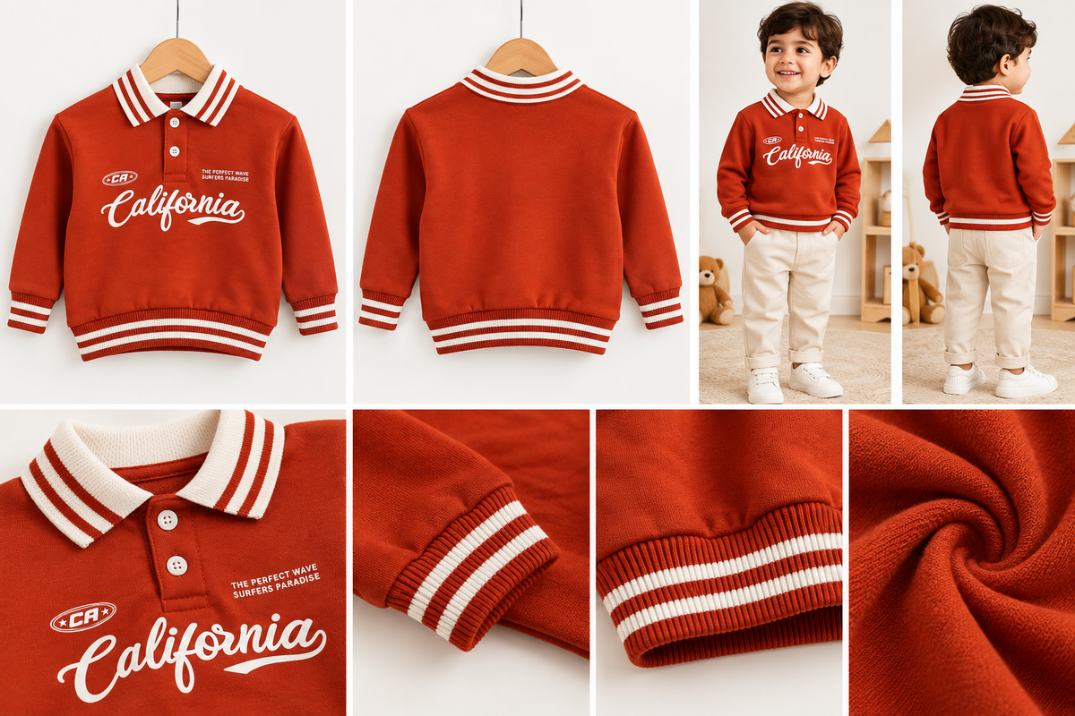 California Striped Collar Kids Sweatshirt