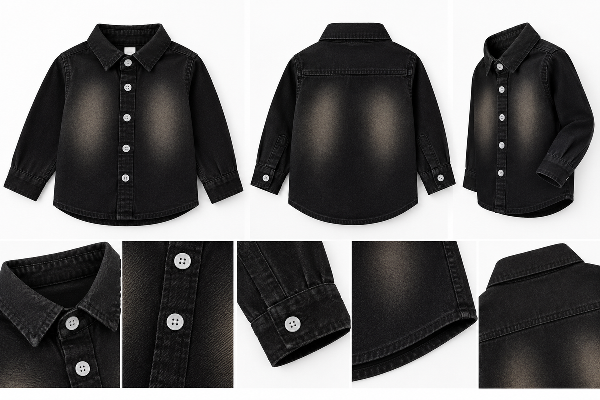 Classic Black Washed Denim Shirt for Kids