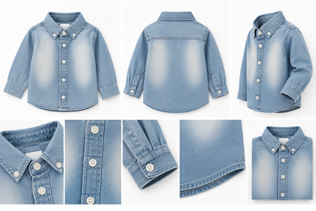 Classic Black Washed Denim Shirt for Kids