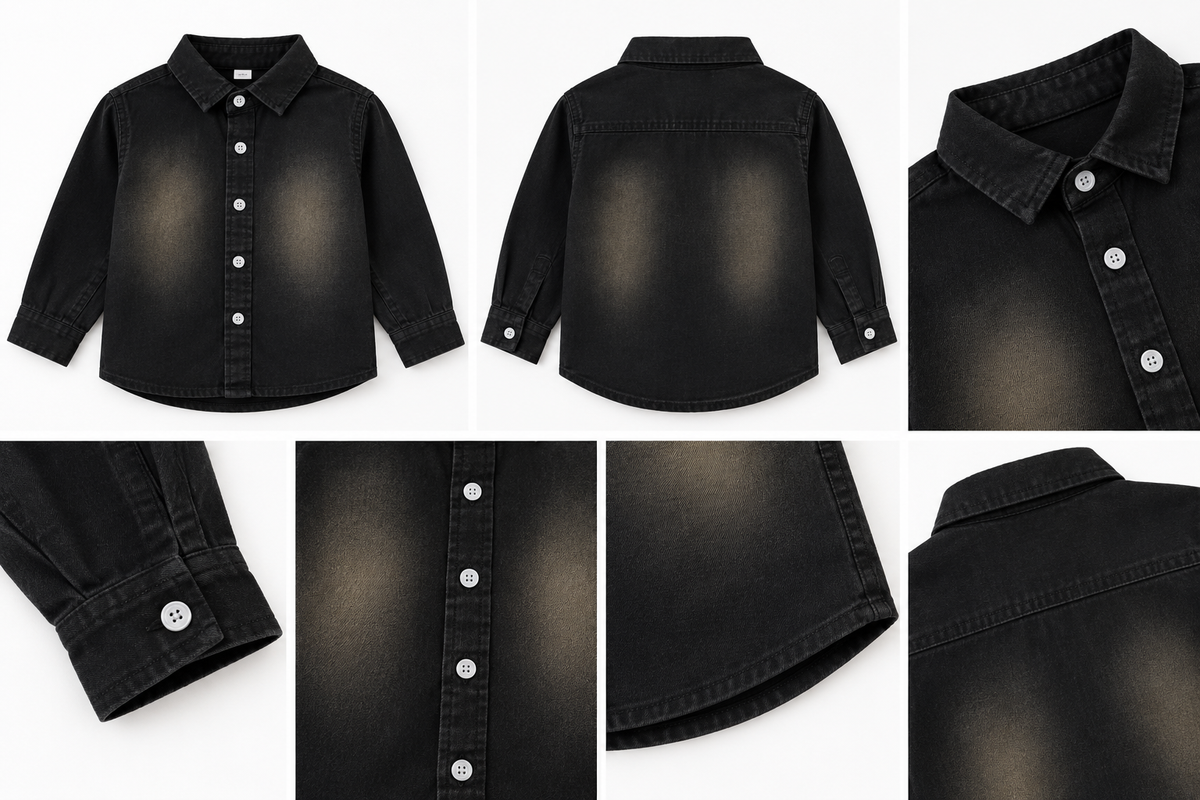 Classic Black Washed Denim Shirt for Kids